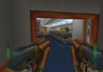 Carefully head down the cabin area while keeping an eye out.