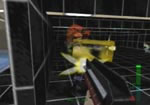 Zip around the wall partition and fry the three guards inside.